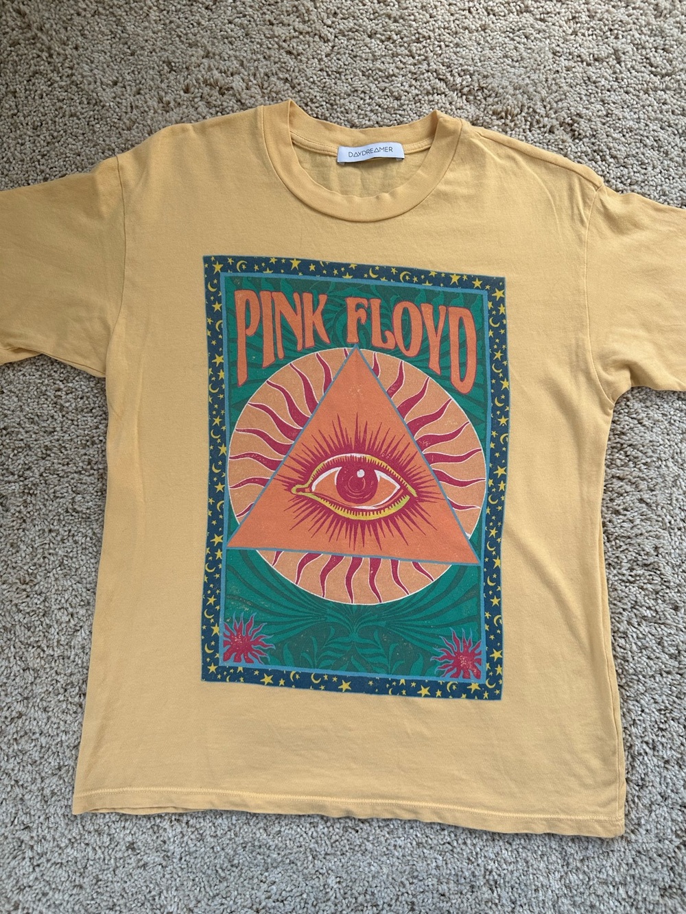 Daydreamer Yellow Pink Floyd Graphic Tee with Teal & Orange Print